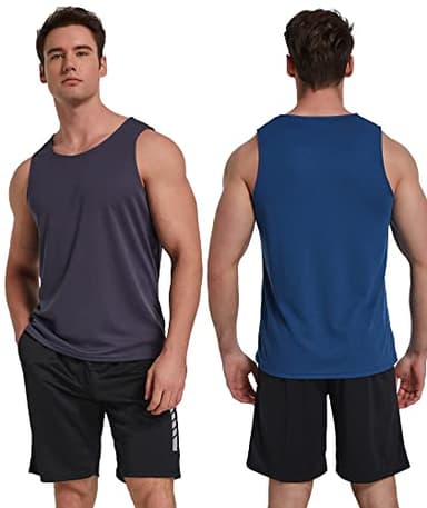 TELALEO 5 Pack Men's Workout Tank Tops Sleeveless Mesh Muscle Gym Shirt Quick Dry Black/Gray/Charcoal/Navy/Blue M - Image 2