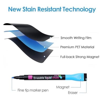 MaxGear Magnetic Black Dry Erase Board Sheet for Refrigerator, 16"x12" Fridge Magnetic Whiteboard for Kitchen, Fridge Shopping List for Family Planner and Grocery List, 4 Chalk Markers - Image 2