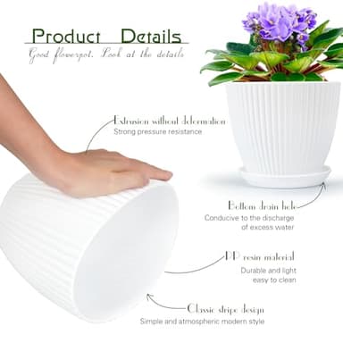 Vodotion - Plant Pots Indoor with Saucers & Drainage - 6 Pack Flower Pots - Plastic Planters for Indoor Planter - 7.5/6.6/5.8/5.0/4.3/3.5 inches Sizes for All Different Types of Plants - White - Image 5
