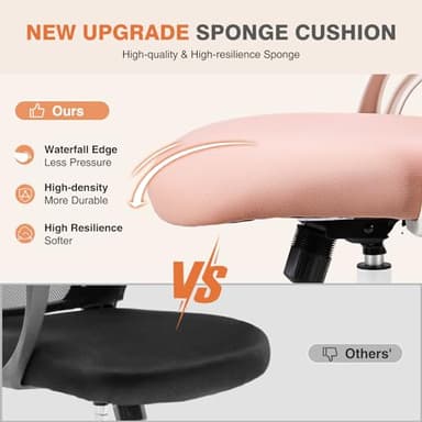 Sweetcrispy Office Computer Desk Chair, Ergonomic High-Back Mesh Rolling Work Chairs with Wheels and Adjustable Headrests, Comfortable Lumbar Support, Comfy Flip-up Arms for Home,Bedroom,Study, Pink - Image 5