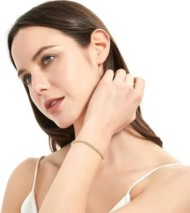 YIINHEY 14K White Gold Plated Cubic Zirconia Classic Tennis Bracelet Dainty Silver Bracelet Fashion Jewelry for Women Size 7.5 Inch(Rose Gold) - Image 3