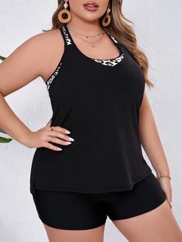 Summer Mae Plus Size Tankini Swimsuits for Women Two Piece Athletic Bathing Suit with Sports Bra Tummy Control Swimwear Leopard Print 24 Plus - Image 7