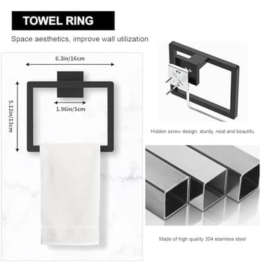 20-Pieces Matte Black Bathroom Accessories Set, 23.6 Inch Bath Towel Bar Set, SUS 304 Stainless Steel Bathroom Hardware Set, Towel Racks for Bathroom Wall Mounted. - Image 4