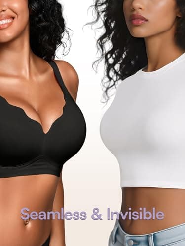 Cuteio Wireless Jelly Bras for Women No Underwire with Support - Seamless Wirefree Bralettes Everyday Full Coverage Comfort Tshirt Padded Bra Black L - Image 5