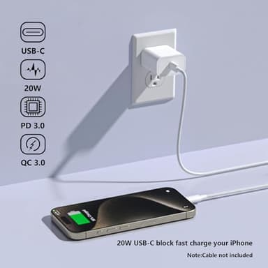 USB C Charger Block Dirsir for Apple Watch Series iPhone 17 16 15 Cube, iPad Chargers Box, iWatch Charge Brick, 20W Power Adapter Type C Fast Charging Plug 1-Pack White - Image 4