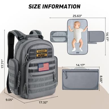 SHARKMOUTH Diaper Bag with Changing Pad - Large Military Baby Diaper Backpack for Hiking Travel Camping - Army Style for Men Active Dad Gray - Image 6