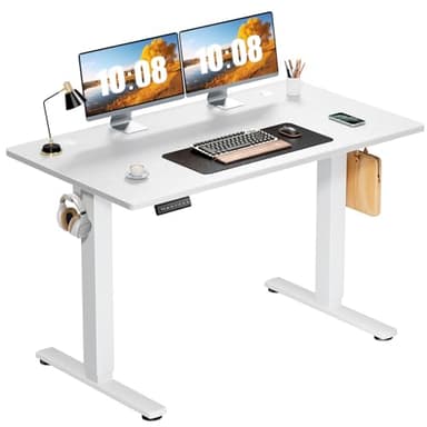 Sweetcrispy Electric Standing Desk Adjustable Height, 48x24 Inch Sit Stand Up Home Office Desks Computer Workstation PC Work Table with 3 Memory Preset Splice Wood Board Metal Frame, White - Image 1