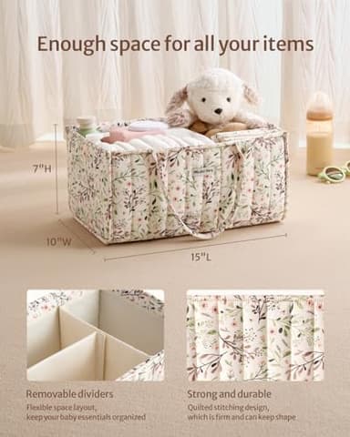 Blissful Diary Floral Diaper Caddy Organizer, Stylish Nursery Storage Basket, Gift for Baby Shower, Baby Registry Must Have, Newborn Essentials, Pastoral Daisy - Image 3