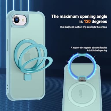 SKYLMW Compatible with iPhone 16E Case with Invisible Magnetic O-Ring Stand Military-Grade Translucent Case for iPhone 16E 6.1" 2025 [Compatible with Mag-Safe][Great Grip Feeling], Blue - Image 9