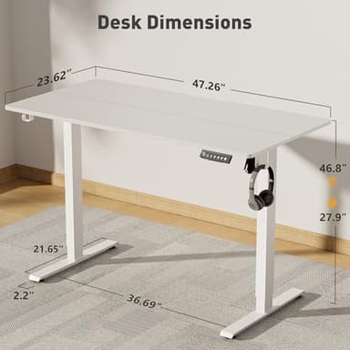 VVENACE 48 x 24 Inch Electric Standing Desk Adjustable Height,Sit Stand Up Desk with Wheels,Home Office,Rising Desk,Computer Workstation, Gaming Work (Spliced Desktop,White) - Image 3