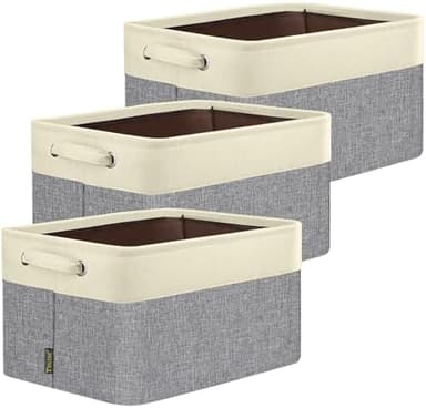 BALEINE 3 Pack Fabric Storage Bins for Shelves, Linen Storage Baskets for Organizing, Decorative Closet Bins for Clothes, Home (Grey, 15"x11"x9.5" - Image 3