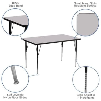 Flash Furniture 24''W x 48''L Rectangular Grey Thermal Laminate Activity Table - Standard Height Adjustable Legs - Image 4