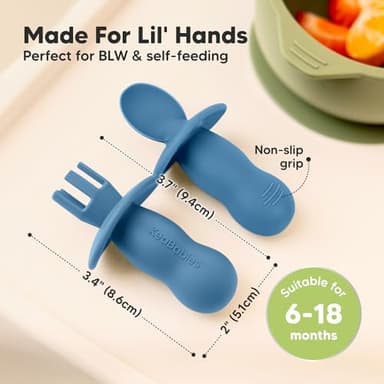 KeaBabies 4-Pack Silicone Baby Spoons and Forks Set - Baby Led Weaning Utensils 6-12 Months, Self Feeding Toddler Spoon & Fork for Training, Teething, Easy to Hold, BPA-Free Silicone (Kea) - Image 3