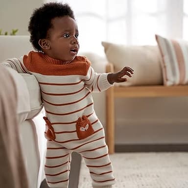 Gerber Baby Boys' Sweater Knit Romper Jumpsuit, Brown Fox, 18 Months - Image 4