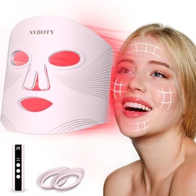 NVBOTY LED Light Therapy Mask, 4 Modes Portable with 2000mAh Rechargeable Remote, Blue, Amber, Infrared & Red Light Mask, 100 LEDs, at Home - Image 1