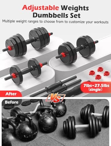 UKEEP Adjustable Dumbbell Set, 55/70/90lbs Free Weight Set with Connector, 3 in1 Dumbbells Set Used as Dumbbell/Barbell/Kettlebell, Fitness Exercises for Home Gym Suitable Men/Women - Image 6
