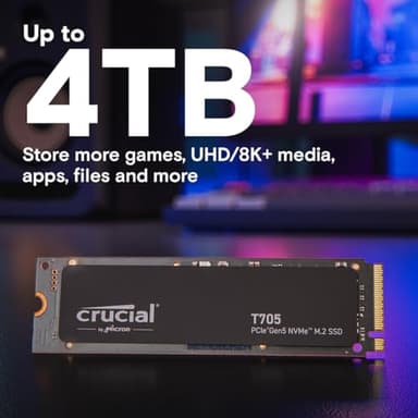 Crucial T705 4TB PCIe Gen5 NVMe M.2 SSD - Up to 14,100 MB/s - Game Ready - Internal Solid State Drive (PC) - +1mo Adobe CC - CT4000T705SSD3 - Image 6