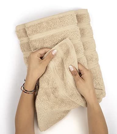 American Soft Linen Luxury 6 Piece Towel Set, 2 Bath Towels 2 Hand Towel 2 Washcloths, 600 GSM 100% Cotton Turkish Towels for Bathroom, Beige Towel Sets - Image 5