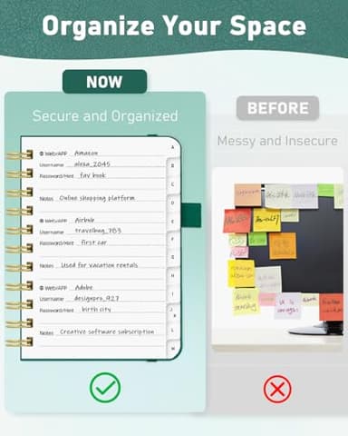 WEMATE Password Book with Alphabetical Tabs, Spiral Password Keeper Book for Seniors, Internet Password Notebook Password Journal Logbook Log in Detail, Small – 4.7''x 6'' (Teal) - Image 2