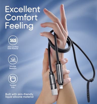 MAGIC JOHN 240W 4 in 1 USB C Cable, USB Charging Cable with Breathing Light, Fast Charging & Data Sync Silicone Multi Charging Cable for iPhone iPad Samsung Laptop Multi Device Charging, 4FT (Black) - Image 6