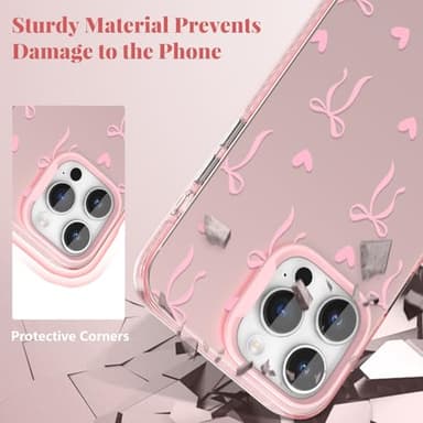 ZTOFERA for iPhone 14 Pro Case,Cute Pink Ribbon Bow Tie Planet Star Floral Aesthetic Phone Case,Trendy Slim Hard IMD Shockproof Protective Bumper Phone Cover for Women Girls,Heart - Image 6