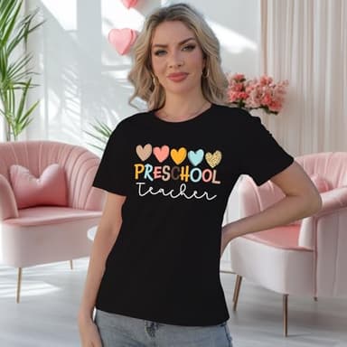 MAIHUN Womens Preschool Teacher Shirts Preschool Teacher Life Tshirt Hearts Graphic Short Sleeve - Image 2