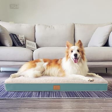 Orthopedic Dog Bed for Large Dogs - Big Waterproof Dog Crate Bed with Removable Washable Cover, Egg Crate Foam Support, Anti-Slip Bottom, Deluxe Plush Pet Bed Mat (Blue) - Image 8