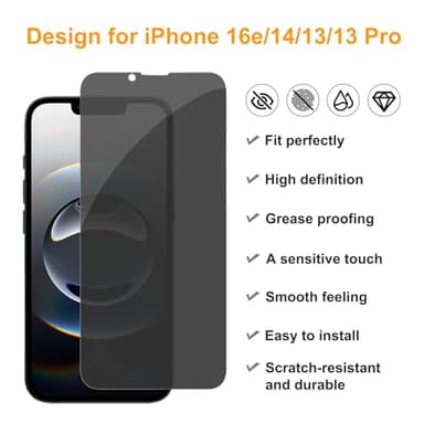 PEHAEL 3Pack for iPhone 16e/14/13/13 Pro Privacy Screen Protector Full Coverage Anti-Spy Tempered Glass Film 9H Hardness Easy Installation Bubble Free [6.1 inch] - Image 2