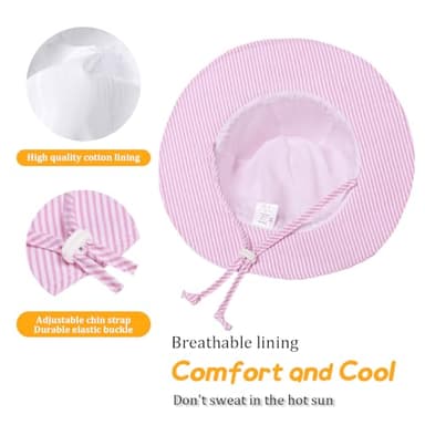 Baby Girl Sun Hat with UPF 50+ Outdoor Adjustable Toddler Beach Hat with Wide Brim Bucket Hats for Kids 0-6 Months - Image 5