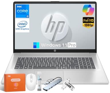 HP 2025 17.3" Laptop Compurter for Business & Student, Intel 8-Core Processor, 32 GB RAM, 1 TB SSD, Anti-Glare Display, Windows 11 Pro, Bluetooth 5.3, Type-c, Silver, Copilot AI, w/Accessories - Image 1