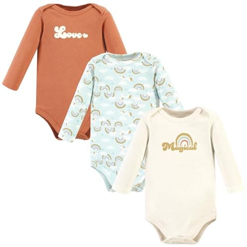 Hudson Baby Unisex Baby Cotton Long-Sleeve Bodysuits, Magical Rainbow 3-Pack, 9-12 Months - Image 1