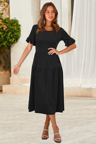 STYLEWORD Womens Summer Dresses Midi Casual Short Sleeve High Waist Maxi Sundress Beach Wedding Party Spring Dress 2024(Black,2XL) - Image 3