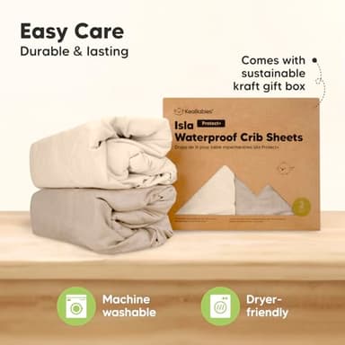 2-Pack Waterproof Baby Crib Sheets for Boys, Girls - 52x28 Viscose Derived from Bamboo Toddler Bed Sheet Neutral, Fitted Crib Mattress Protector Cover for Baby Bedding, Soft & Gentle (Ecru) - Image 8
