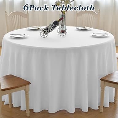 Round Tablecloth,6 Pack 120inch Stain and Wrinkle Resistant Polyester Table Cloth,Decorative Fabric Table Cover for Kitchen,Dinning,Party,Wedding Round(White - Image 7
