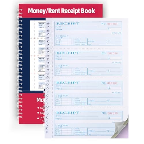 Money Rent Receipt Book,7.9x11.22 Inches 3 Part Carbonless,Receipt Book with Carbon Copies,Cash Receipt Book,100 Sets per Book - Image 1