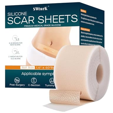 SWturK Silicone Scar Sheets,Silicone Scar Tape for Removal Treatment,Medical Grade Scar Tape for Surgical Scars,C-Section,Tummy Tuck,Scar Removal Away(1.6" x 60" Roll - 1.5M) Keloid Bump Removal,1PC - Image 1