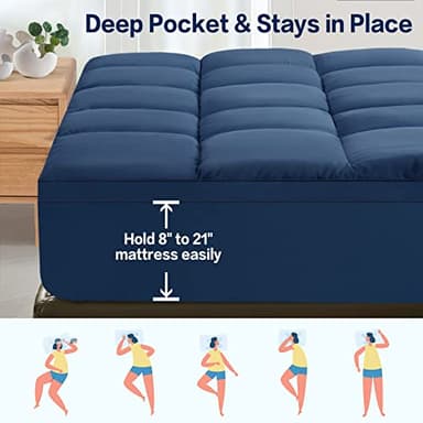 SOPAT Mattress Topper King Size Extra Thick Mattress Pad 8-21" Deep Pocket Soft Down Alternative Fill Mattress Protector Pillow Top Mattress Cover (78x80 Inches, Navy Blue) - Image 4