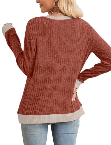 Sampeel Women's Sweaters Pullover Fall Outfits 2025 Early Fashion Fall Clothes Long Sleeve Tops Fashion Clothing Winter Clothes Plus Size Fall Tops Caramel L - Image 5