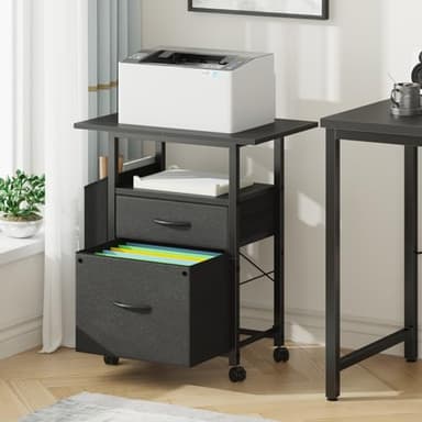 GYIIYUO 2 Drawer File Cabinet with 24'' Extended Desktop, Mobile Filing Cabinet, Rolling File Cabinet with Side Bag, Fabric Drawer, Fits A4 Size, Home Office, Black - Image 2