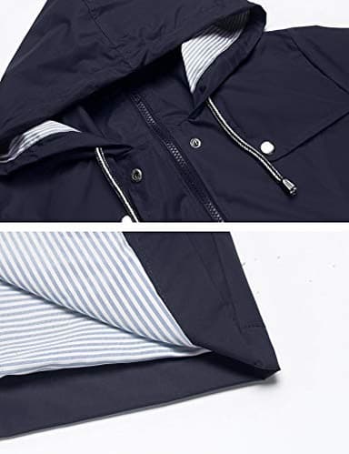 Women Rain Jacket Lightweight Travel Trench Waterproof Raincoat Hoodie Windproof Hiking Coat Packable Rain Jacket Navy Blue L - Image 4