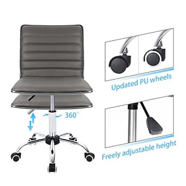 Furmax Mid Back Task Chair, Low Back Leather Swivel Office Chair, Vanity Chair for Makeup Room, Computer Desk Chair Retro with Armless Ribbed (Grey) - Image 4