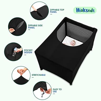 Pack N Play Blackout Cover, Hiaksedt Crib Canopy Cover for Pack and Play, Breathable Blackout Tent for Travel Crib, Portable Stretchy Netting Cover for Indoor Outdoor Travel Playard - Image 6