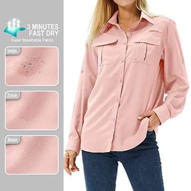 Toumett Women's UPF 50 Long Sleeve UV Sun Protection Safari Shirts Outdoor Quick Dry Fishing Hiking Travel Shirts(5071,Pink,L) - Image 7