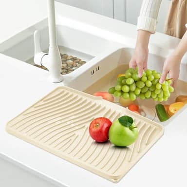 TIKNIK Silicone Dish Drying Mat for Kitchen Counter, Dish Drying Pad, Non-Slip Drain Pad with Built-in Drain, Heat Resistant Stone Drying Mat(Yellowish 15.8" x 13") - Image 6