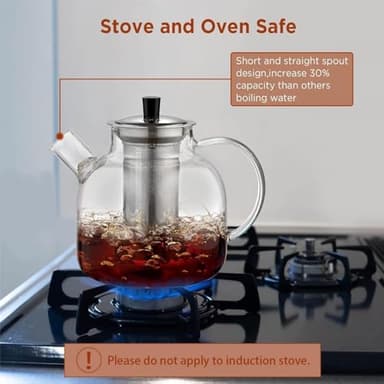 1500ml(50oz) Glass Teapot with Removable Infuser, Ehugos Stovetop Safe Large Tea Pot, Blooming and Loose Leaf Hand Crafted Kettle for Women and Adult with Stainless Infuser - Image 4