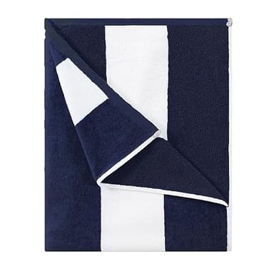 HENBAY Cotton Oversized Beach Towel - Large 70 x 35 Inch Pool Towel, Navy Blue Striped Quick Dry Swimming Cabana Towel - Image 1