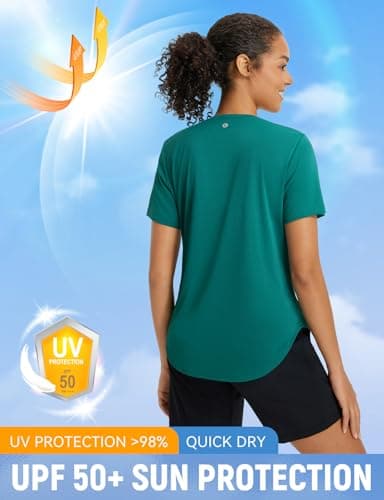 baleaf Women's Short Sleeve Shirts UPF 50+ Sun Shirt V Neck UV Protection Workout Moisture Wicking Quick Dry Lightweight Green S - Image 2