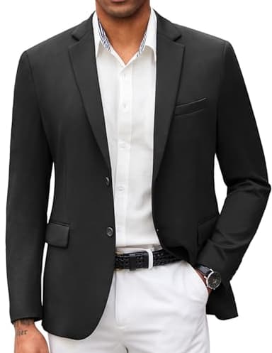 COOFANDY Mens Black Casual Blazer Dress Coat Stretch Business Suit Jacket Slim Fit Knit Sport Coat - Image 1