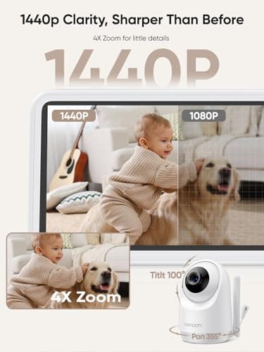bonoch 1440p Baby Monitor with Camera and Audio, Smart No WiFi Baby Camera, 5.5" Video Monitor, AI Crying/Motion/Turn Over Detect, 240h Lasting, Hack Proof, Auto Night Vision, VOX Mode, White Noise - Image 2