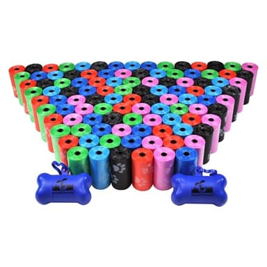 Downtown Pet Supply Rainbow Paw Print Poop Bags (2200 CT & 2 Dispensers) - Leak-Proof, Unscented, Clips to Leashes & Harnesses - Image 1